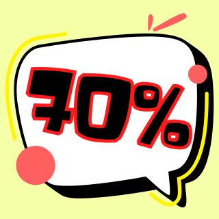 yellow background with speech bubble and text that reads 70%